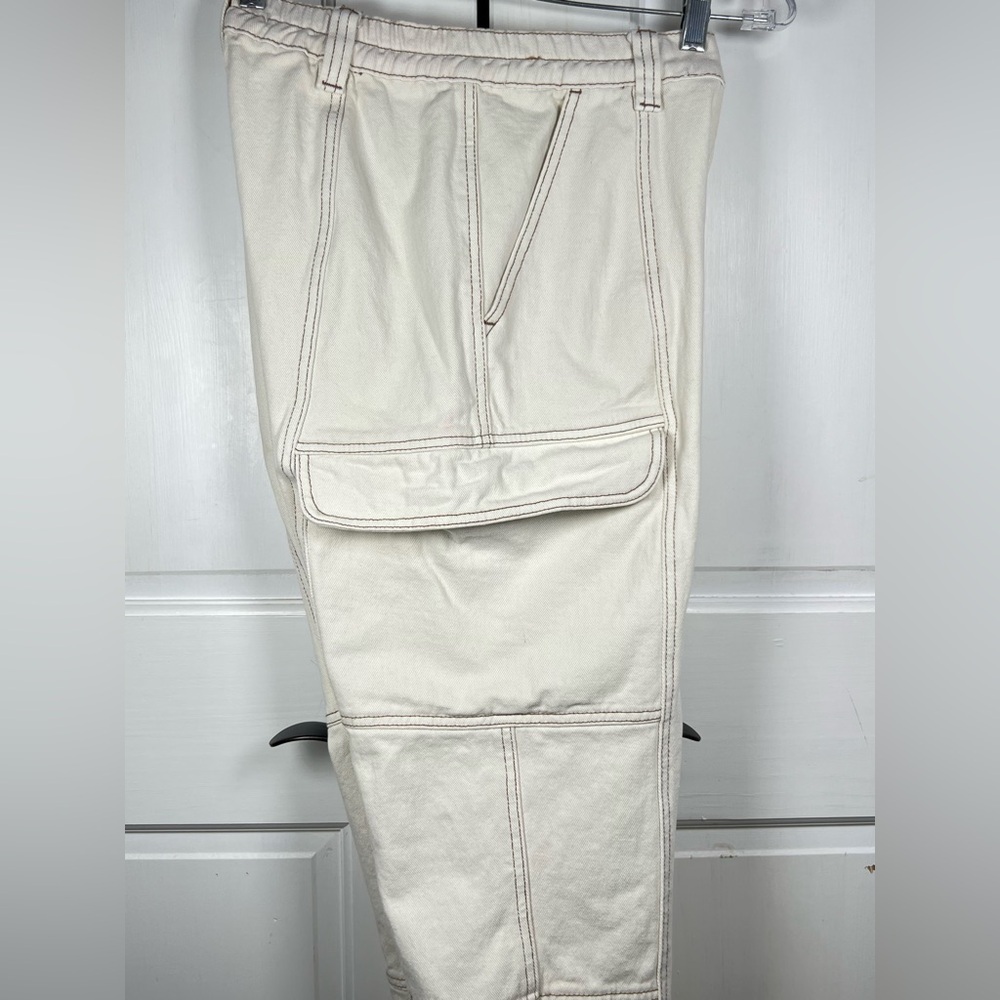 PacSun Elastic Waist Cargo Pants Bone Color Brown Stitching Size Medium - Picture 7 of 10